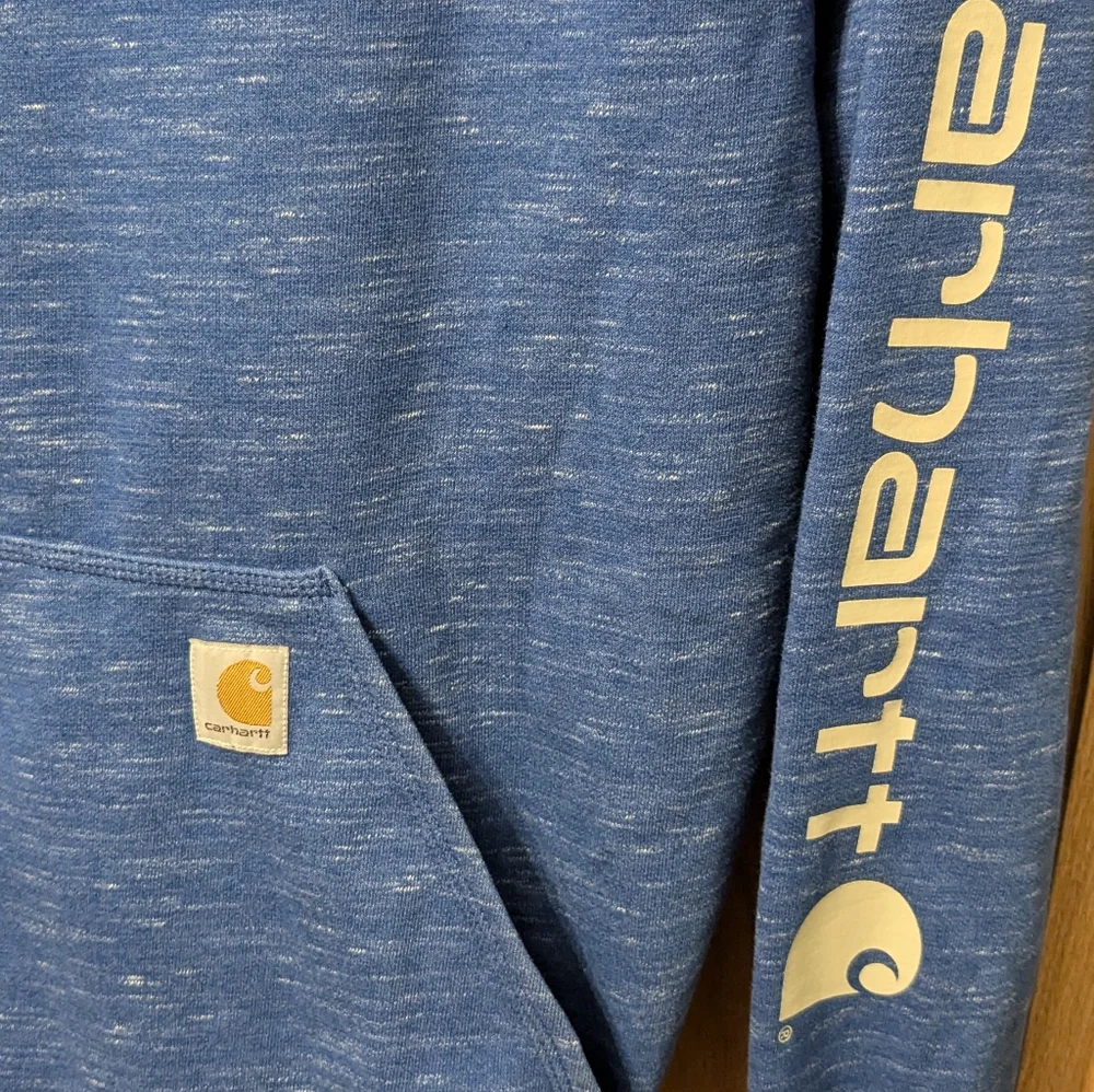 Carhartt Heathered Blue Hoodie with Cream Logo - Picture 2 of 5